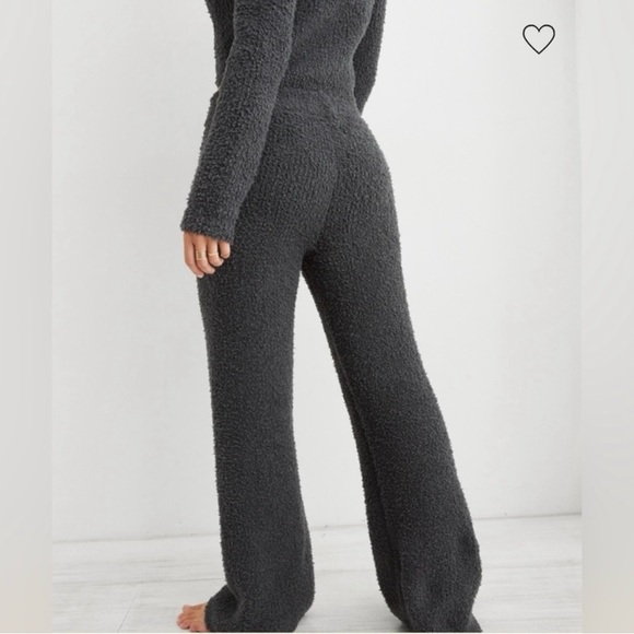 Aerie fuzzy Grey Cozy Knit Sherpa Marshmallow Lounge Pants Size S Straight Leg - Picture 2 of 13